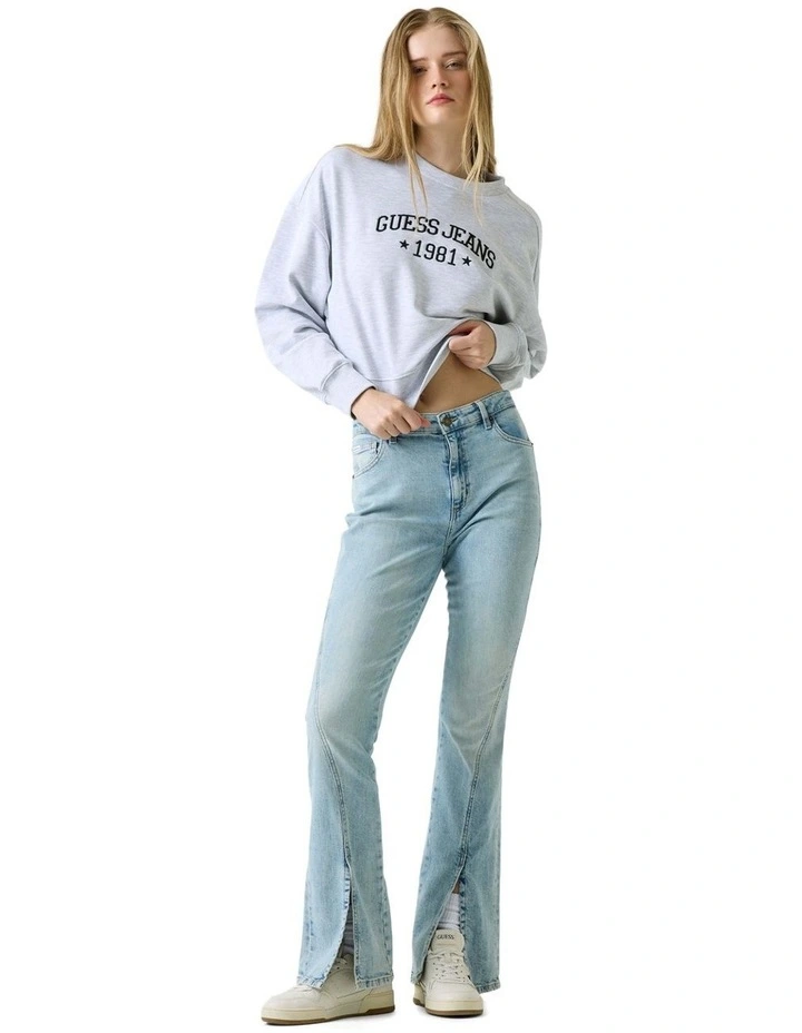 Drop Shoulder Cropped Crew Sweatshirt in Gj Lt Grey Heather image 3