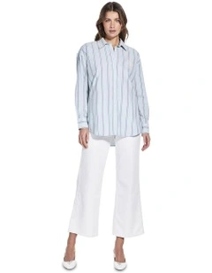 Long Sleeve Oversized Shirt with Embroidery in Blue