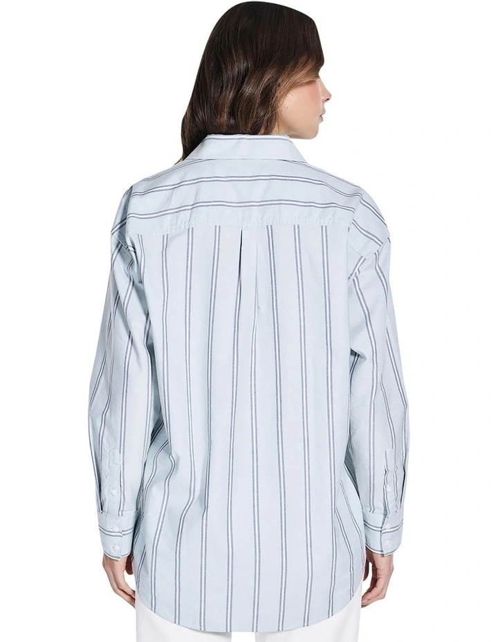 Long Sleeve Oversized Shirt with Embroidery in Blue image 4
