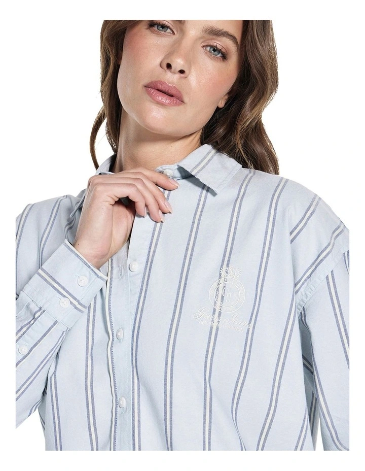 Long Sleeve Oversized Shirt with Embroidery in Blue image 5