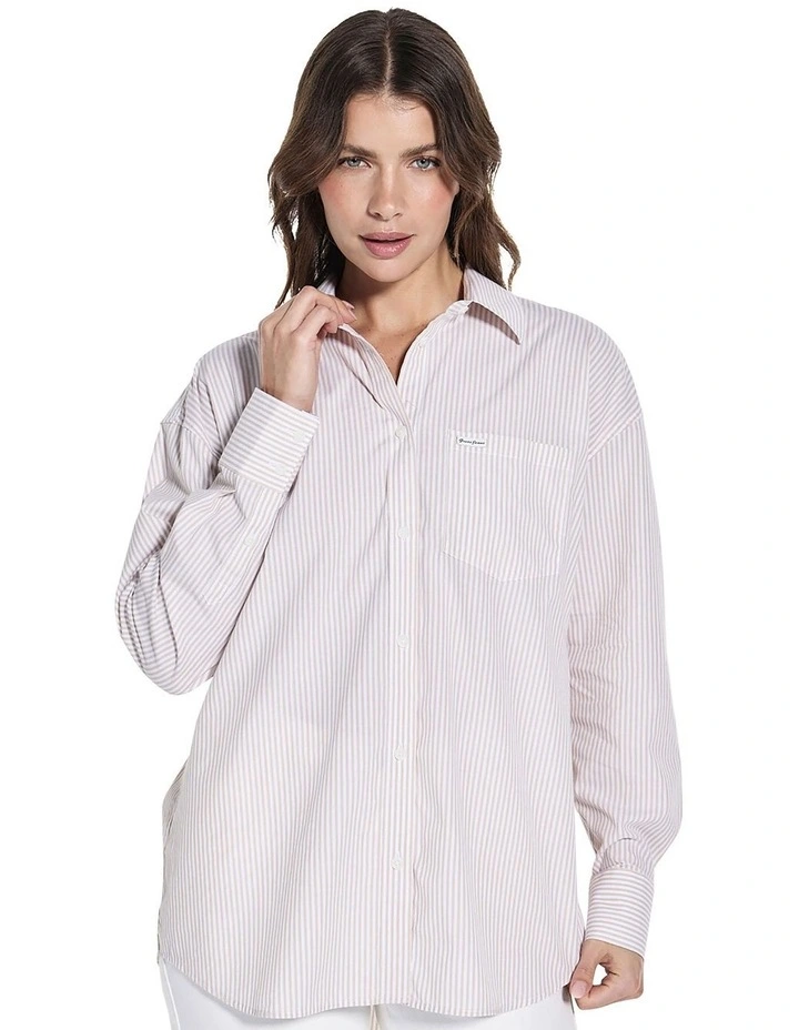 Long Sleeve Oversize Pockets Shirt in Tan image 2