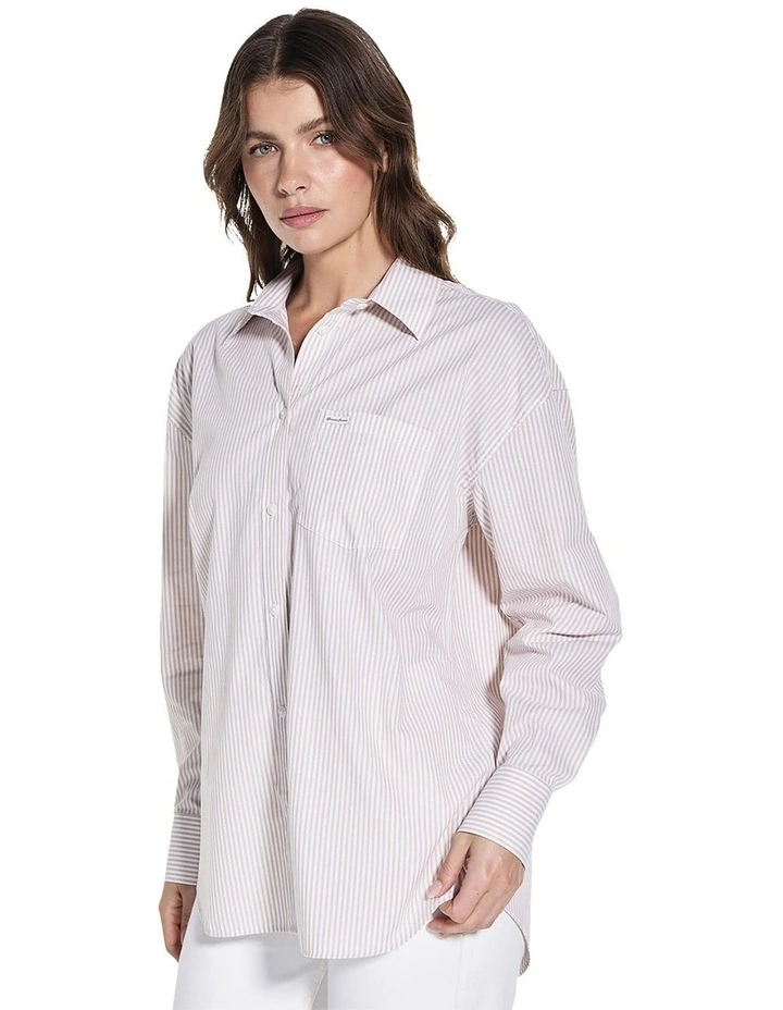 Long Sleeve Oversize Pockets Shirt in Tan image 3