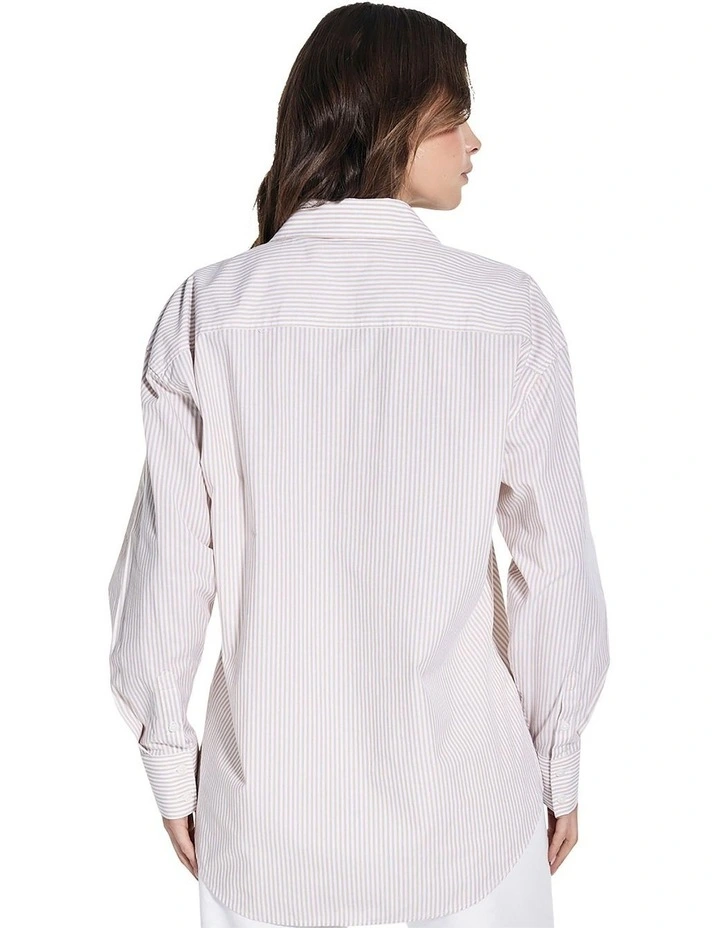Long Sleeve Oversize Pockets Shirt in Tan image 4