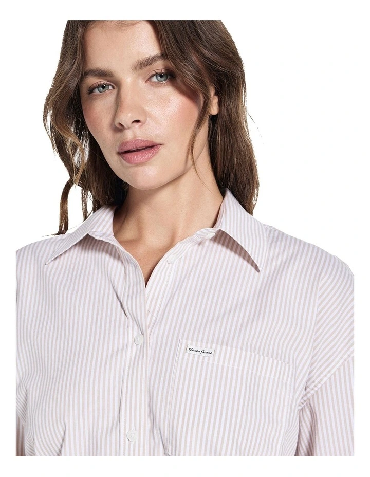 Long Sleeve Oversize Pockets Shirt in Tan image 5