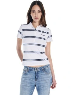 Short Sleeve Slim Stripe Polo in White