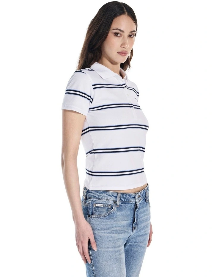 Short Sleeve Slim Stripe Polo in White image 4