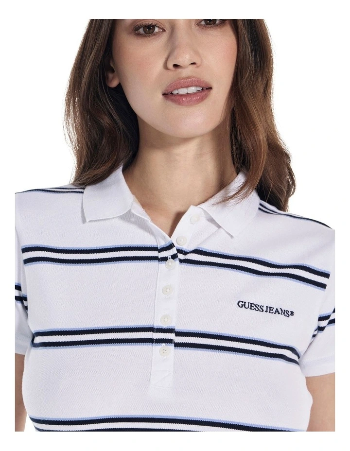 Short Sleeve Slim Stripe Polo in White image 5