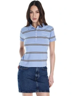 Short Sleeve Slim Stripe Polo in Blue