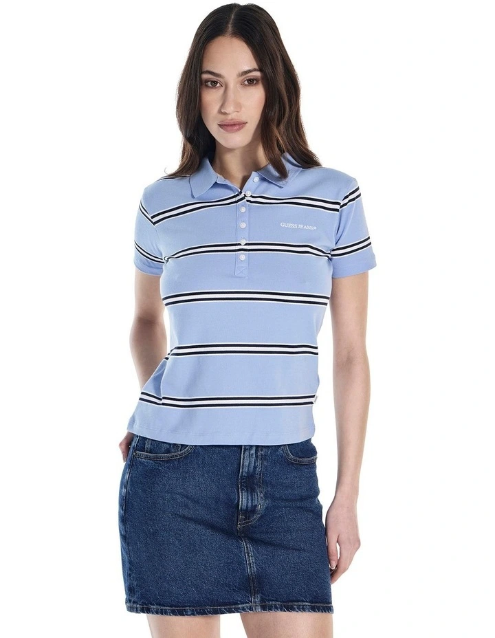 Short Sleeve Slim Stripe Polo in Blue image 1