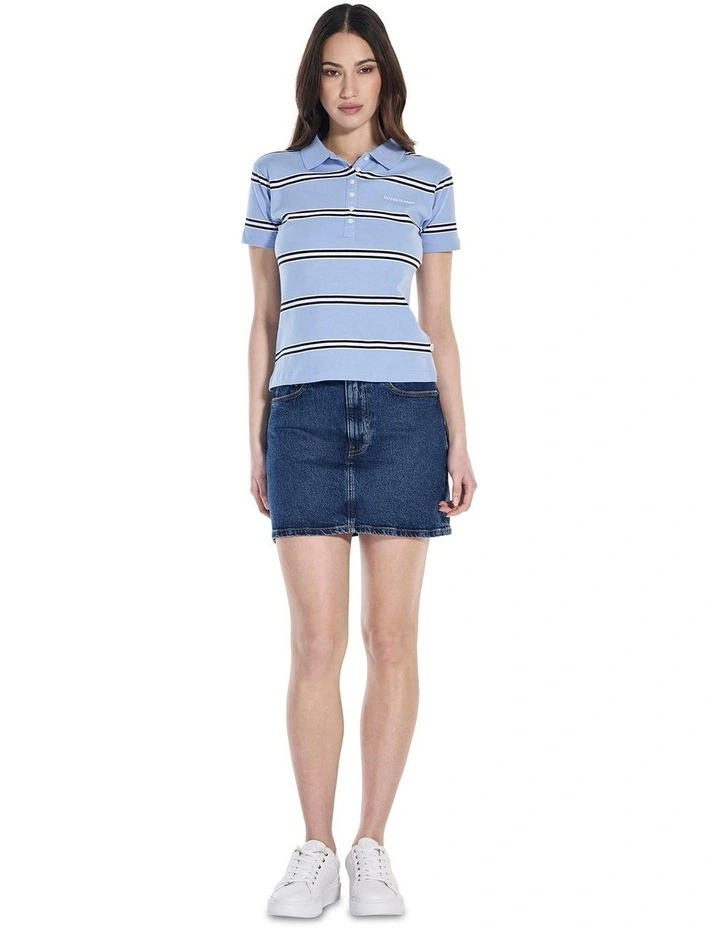 Short Sleeve Slim Stripe Polo in Blue image 2