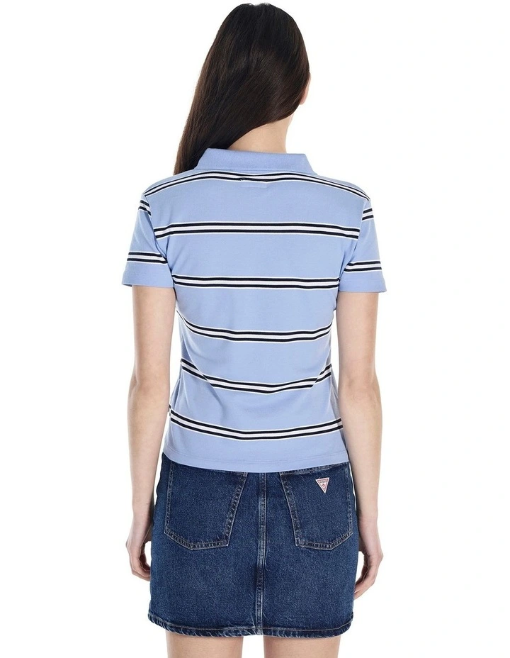 Short Sleeve Slim Stripe Polo in Blue image 3