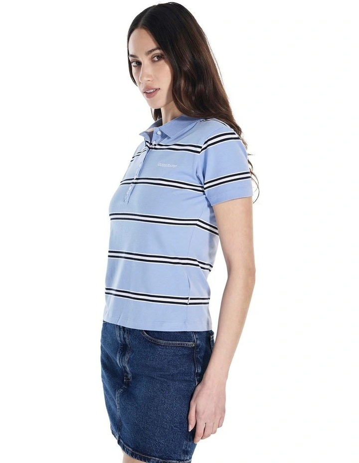 Short Sleeve Slim Stripe Polo in Blue image 4