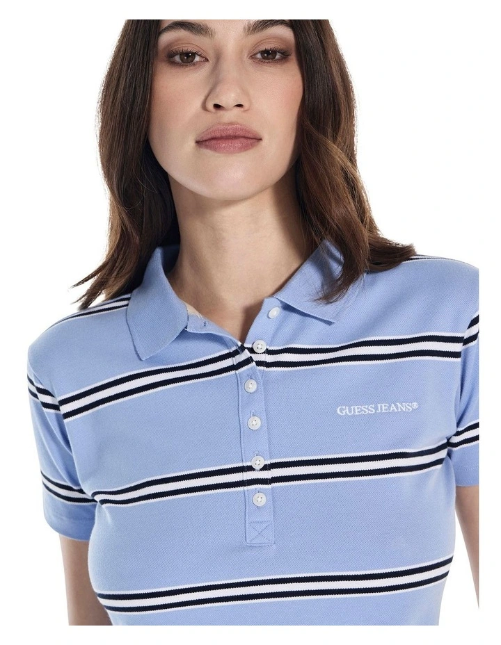 Short Sleeve Slim Stripe Polo in Blue image 5