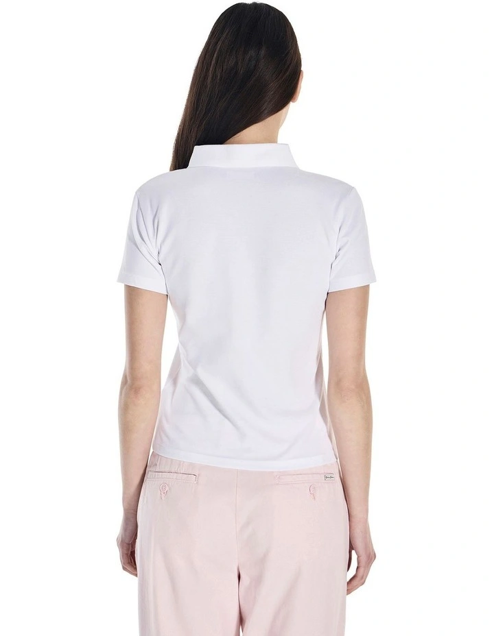 Short Sleeve Slim Polo in White image 3
