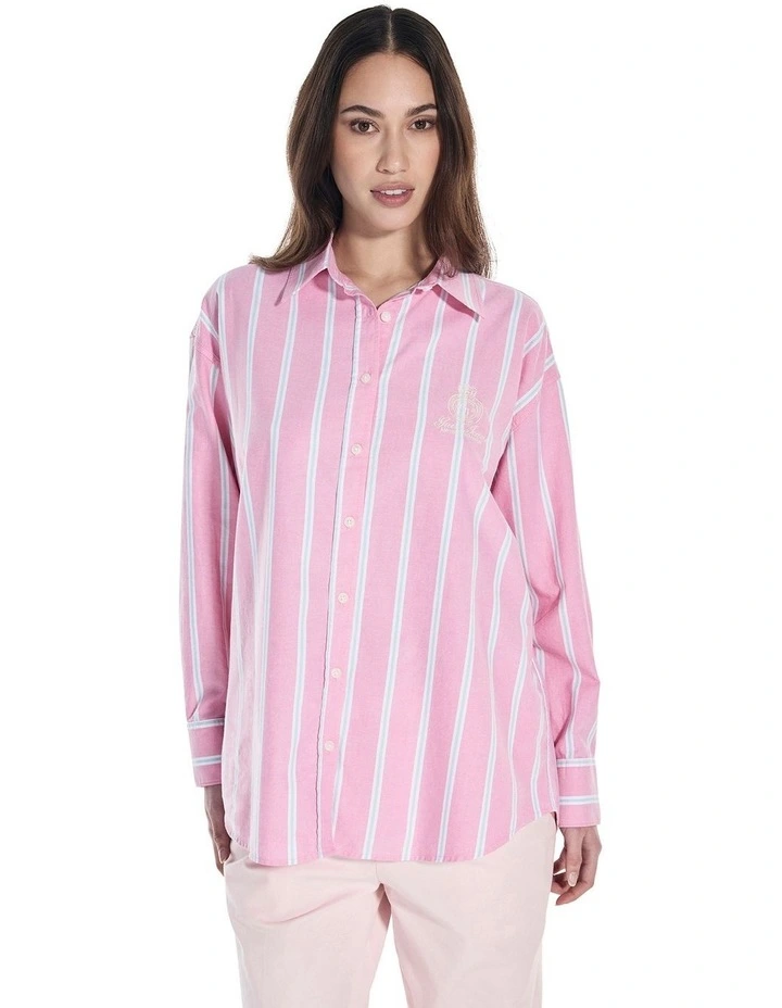 Long Sleeve Oversized Shirt With Embro in Red image 1