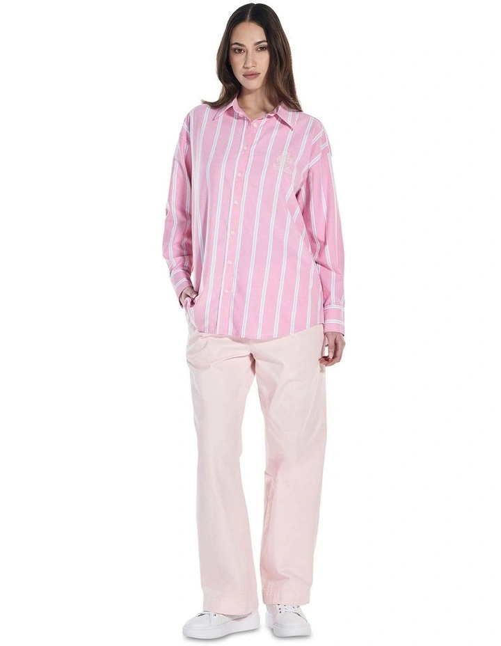 Long Sleeve Oversized Shirt With Embro in Red image 2