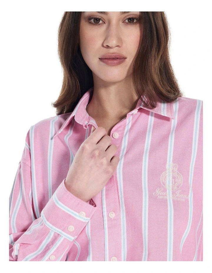 Long Sleeve Oversized Shirt With Embro in Red image 3