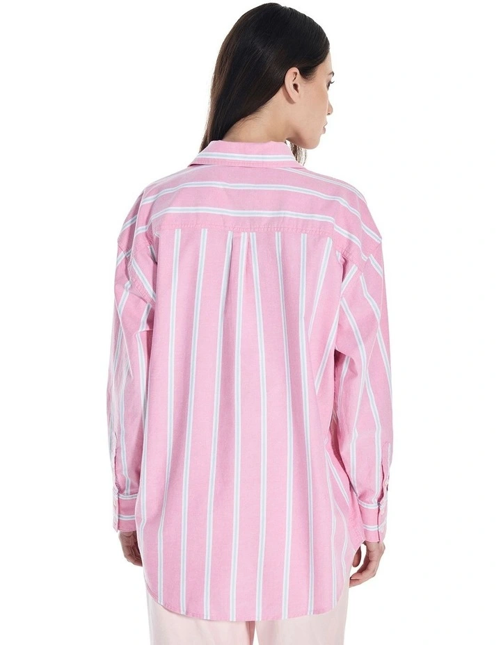 Long Sleeve Oversized Shirt With Embro in Red image 4
