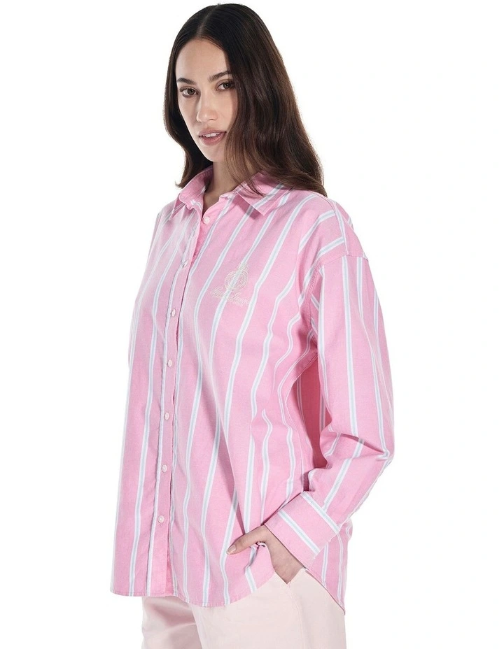 Long Sleeve Oversized Shirt With Embro in Red image 5