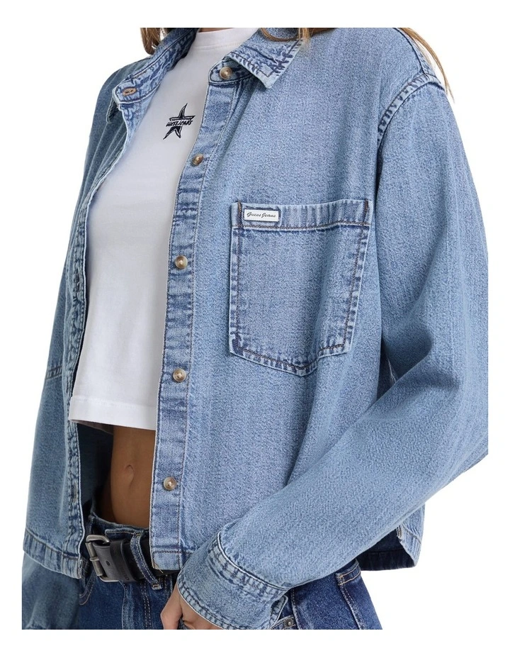 Cropped Long Sleeve Denim Shirt W5YH0DD5M86 in Blue image 3