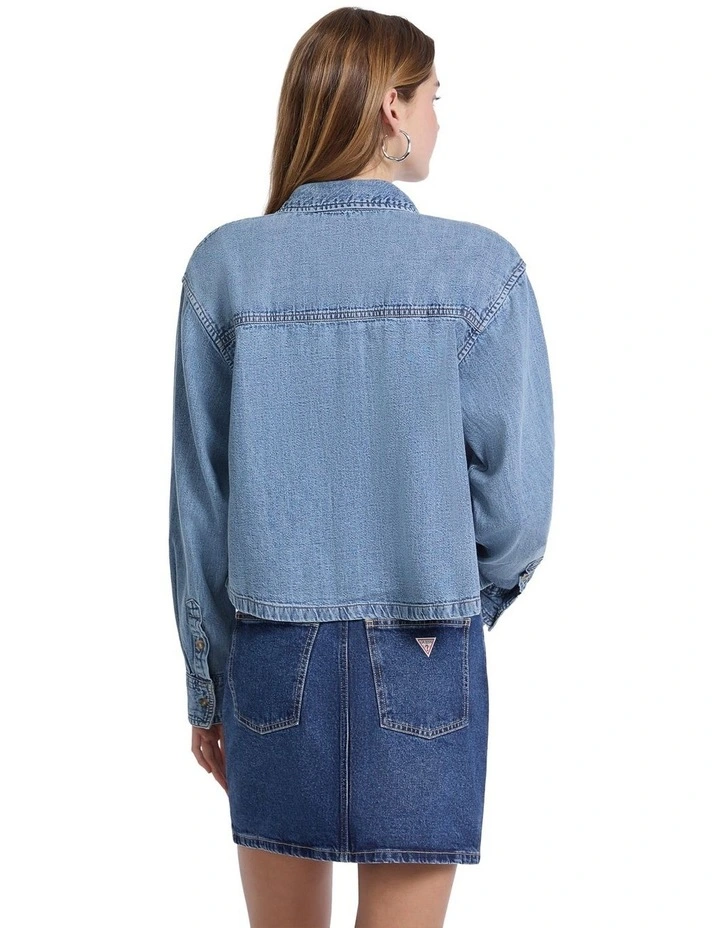 Cropped Long Sleeve Denim Shirt W5YH0DD5M86 in Blue image 4