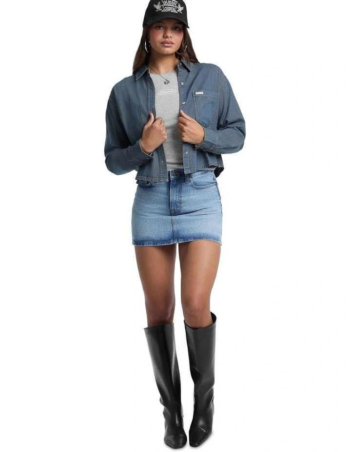 Cropped Long Sleeve Denim Shirt W5BH0DD5M8E in Blue image 2