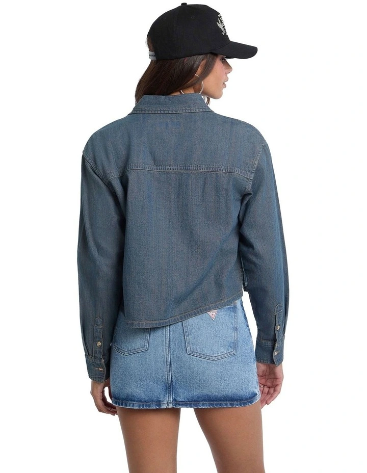 Cropped Long Sleeve Denim Shirt W5BH0DD5M8E in Blue image 3