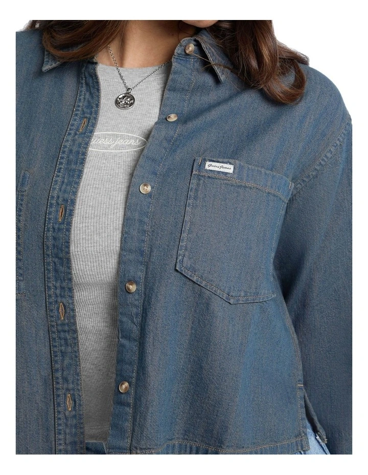 Cropped Long Sleeve Denim Shirt W5BH0DD5M8E in Blue image 4