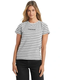Short Sleeve Crew Neck Reg Yd Striped Tee in Grey