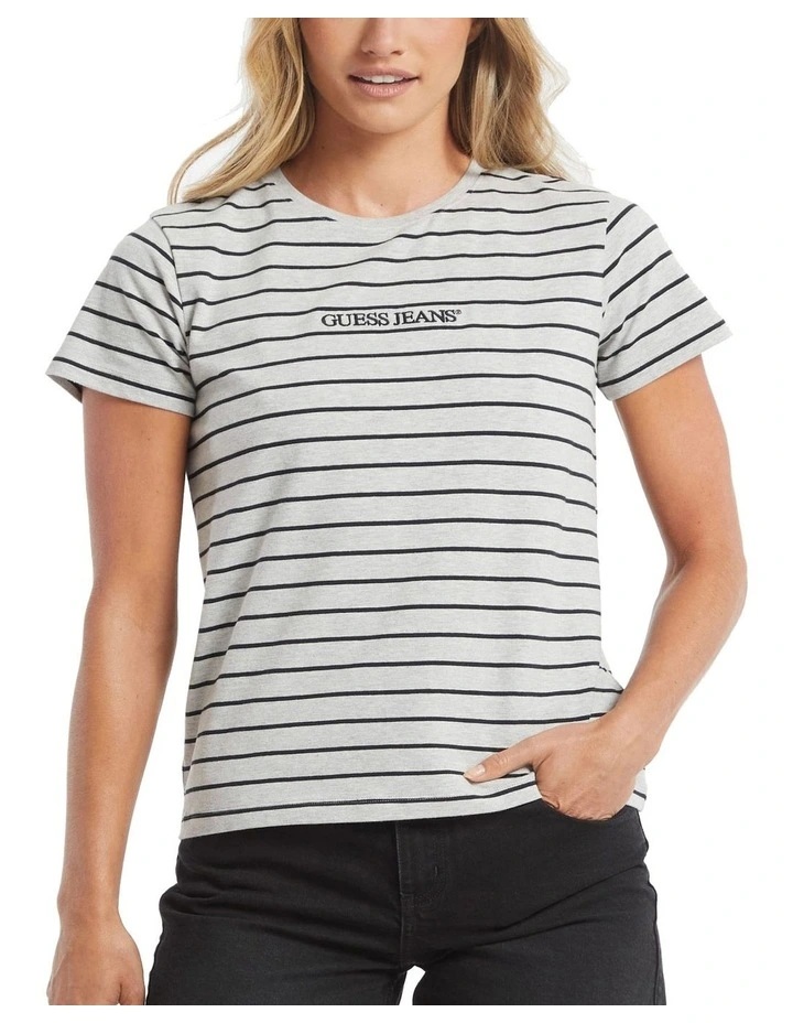 Short Sleeve Crew Neck Reg Yd Striped Tee in Grey image 2