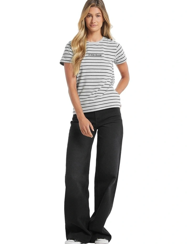 Short Sleeve Crew Neck Reg Yd Striped Tee in Grey image 3