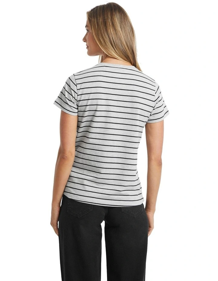 Short Sleeve Crew Neck Reg Yd Striped Tee in Grey image 4