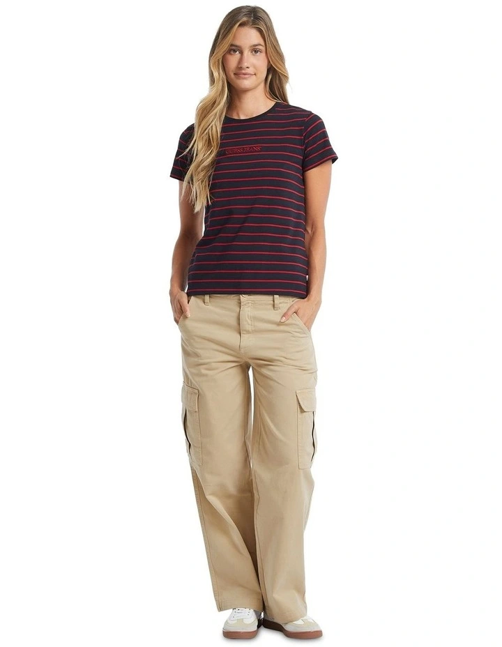 Short Sleeves Crew Neck Reg Yd Striped Tee in Blue image 2
