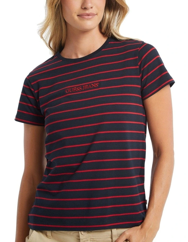 Short Sleeves Crew Neck Reg Yd Striped Tee in Blue image 4