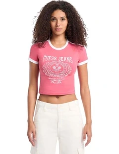 Short Sleeve Crew Neck Baby Racket Tee in Raspberry Smoothie