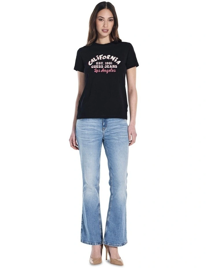 Short Sleeve Crew Neck Reg Collegiate Printed Tee in Black image 4