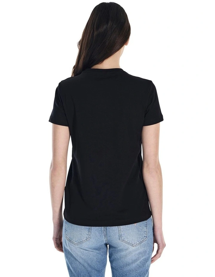 Short Sleeve Crew Neck Reg Collegiate Printed Tee in Black image 5