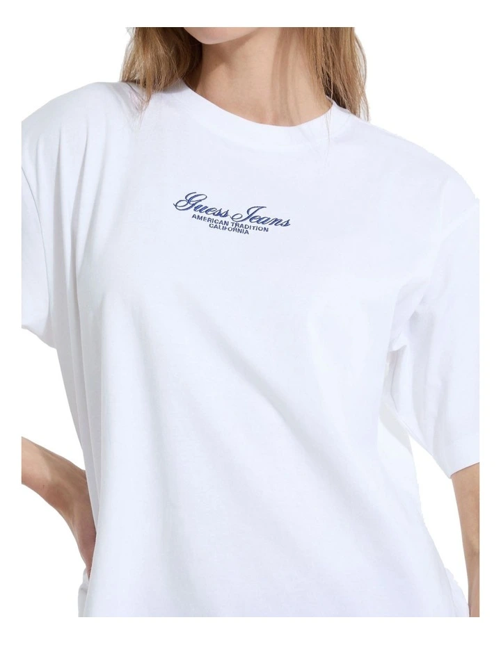 Short Sleeve Crewneck Oversized Embroidered Script Tee in Pure White image 3