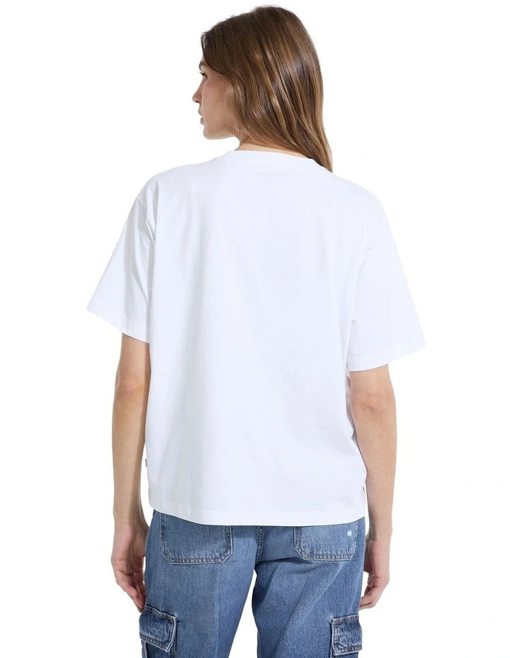 Short Sleeve Crewneck Oversized Embroidered Script Tee in Pure White image 4