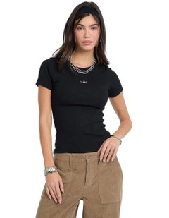 Short Sleeve Crew Neck Embroidered Slim Top W5BP45KA0H1 in Black