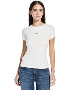 Short Sleeve Embroidered Slim Top in Cream