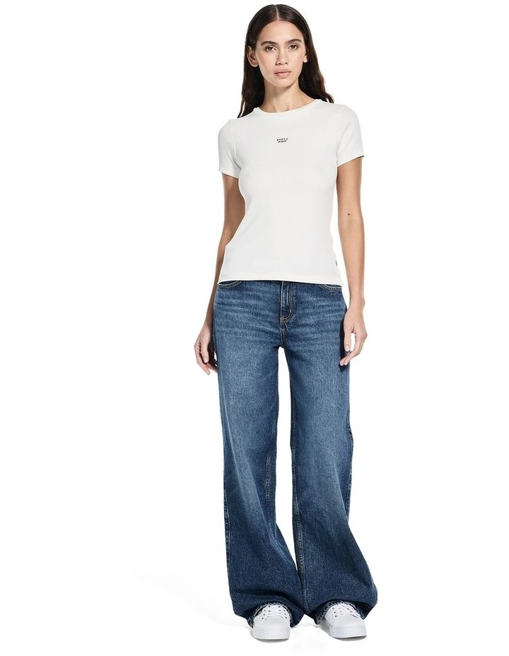 Short Sleeve Embroidered Slim Top in Cream image 5