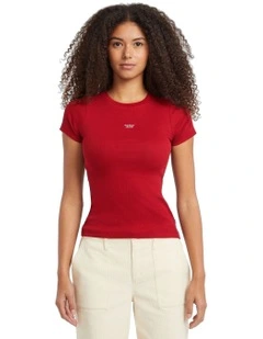 Short Sleeve Embroidered Slim Top W5BP45KA0H1 in Red