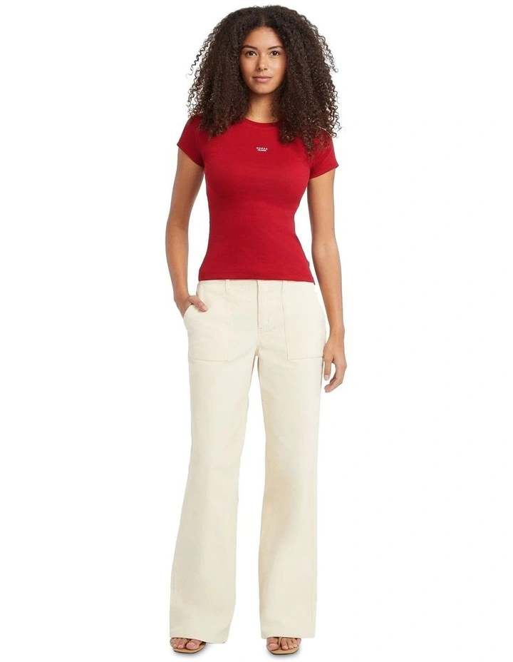 Short Sleeve Embroidered Slim Top W5BP45KA0H1 in Red image 2