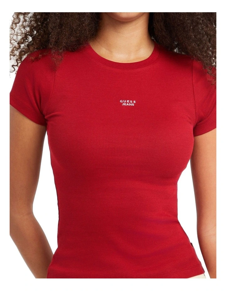 Short Sleeve Embroidered Slim Top W5BP45KA0H1 in Red image 3