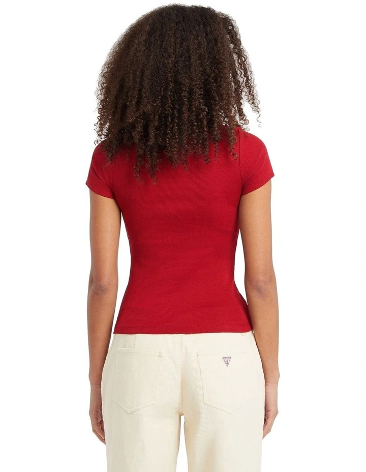 Short Sleeve Embroidered Slim Top W5BP45KA0H1 in Red image 4
