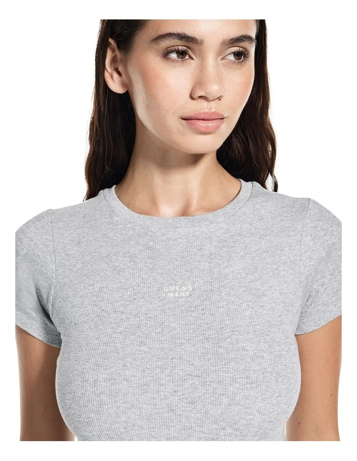 Short Sleeve Embroidered Slim Top in Grey image 2