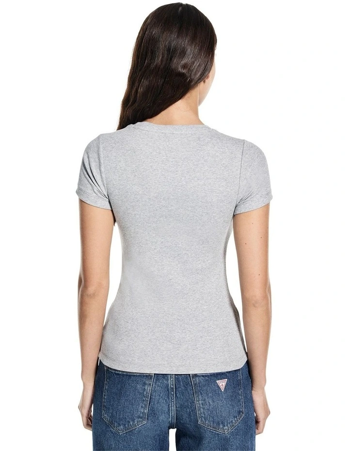 Short Sleeve Embroidered Slim Top in Grey image 4