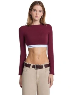 Guess Jeans Long Sleeve Crop Top in Red