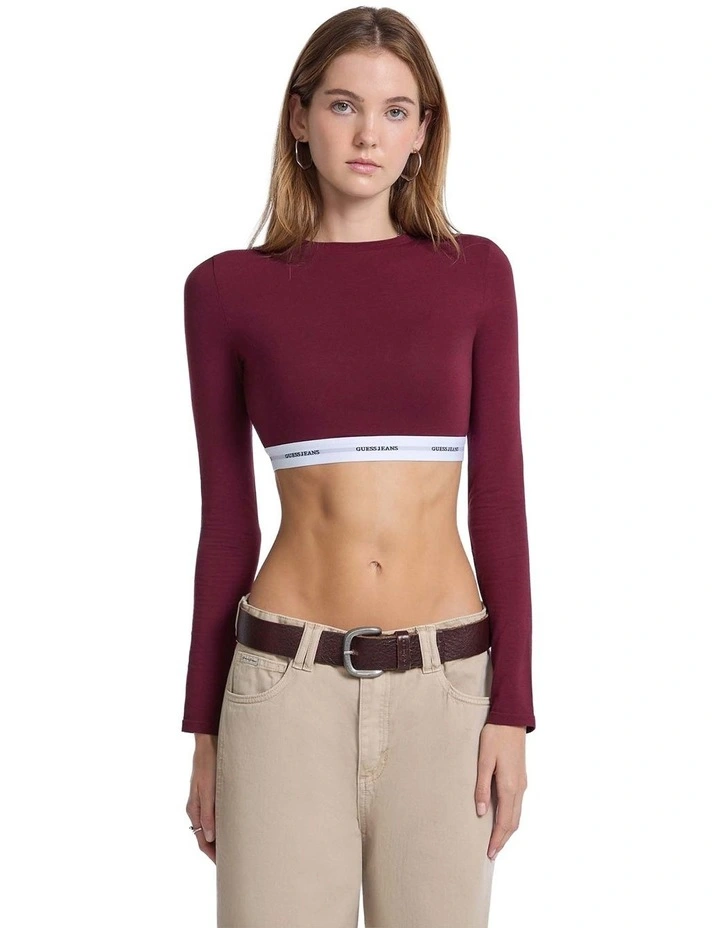 Guess Jeans Long Sleeve Crop Top in Red image 1